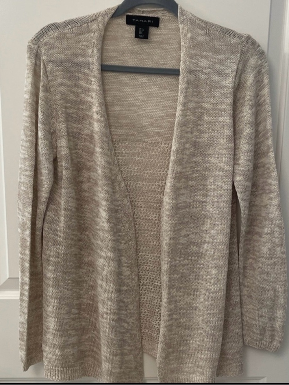 Tahari Women's Beige open Cardigan/Linen and cotton
